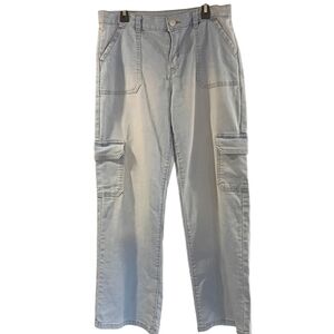 EUC Wonder Nation Girls Cargo Jeans Light Blue Cotton Pockets Wide Leg Size 18 ✨